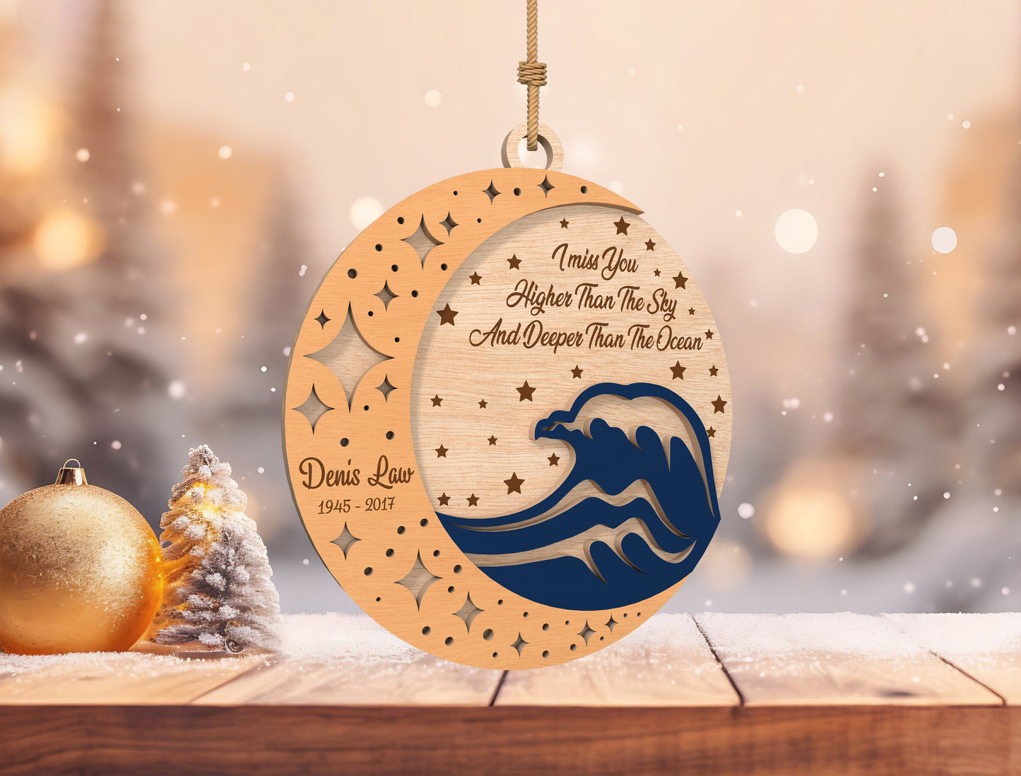 Moon Ocean Wave Memorial Ornament SVG Laser Cut File