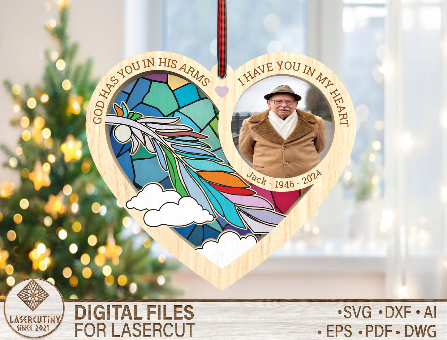 Memorial Heart Ornament SVG Photo Rainbow Tribute Laser Cut File for Glowforge