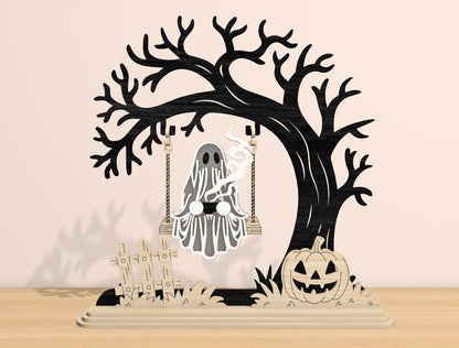Halloween Tree Scene Lantern SVG Bundle Laser Cut File | 4 Spooky Tabletop Designs | Shadow Light Decor | Glowforge, xTool, LightBurn, etc.