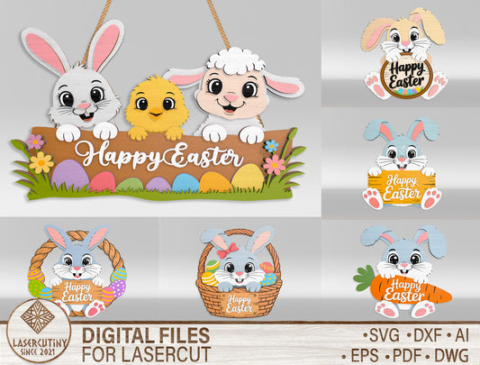 Happy Easter Bunny and Friends Bundle SVG 6 Designs for LightBurn and xTool