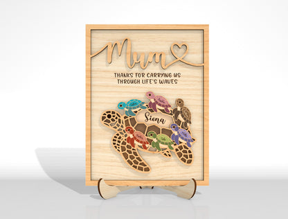 Personalized Mom Turtle Kids Name Sign SVG Laser Cut File for Glowforge and xTool