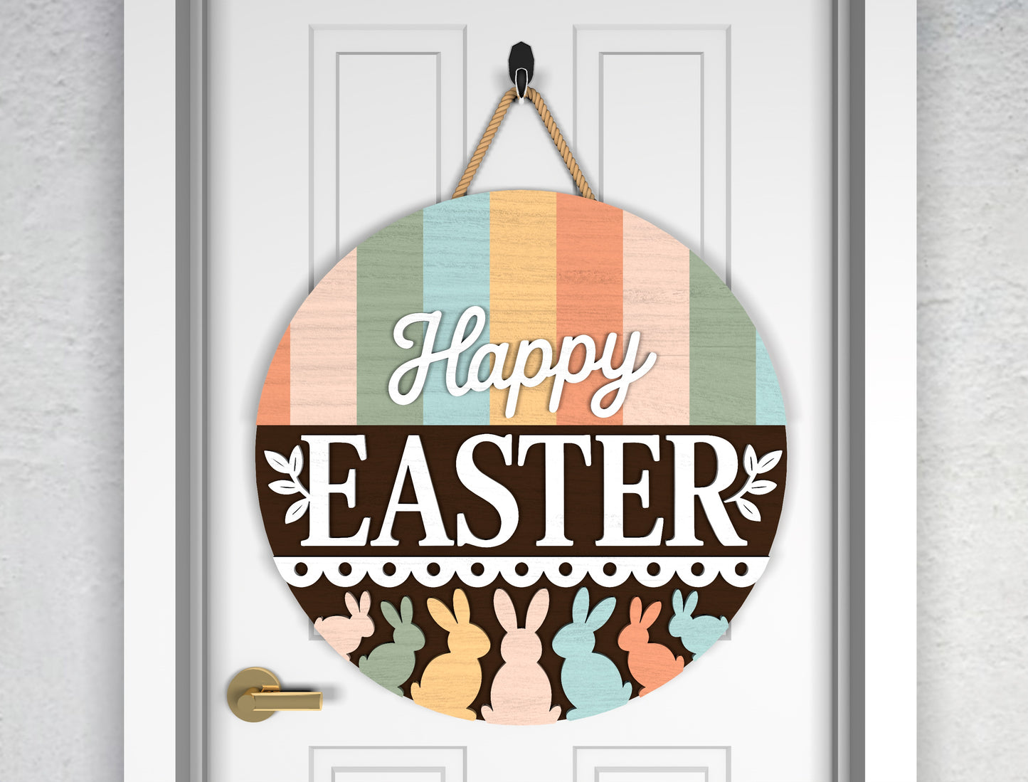 Pastel Easter Welcome Round Door Sign SVG Bundle for Glowforge and xTool