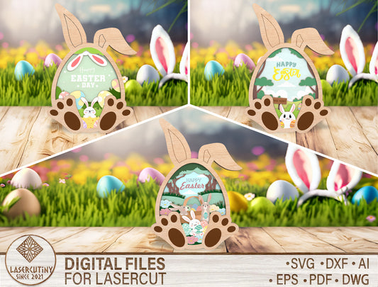 Easter Bunny Egg Multilayer Frame SVG for Glowforge and LightBurn