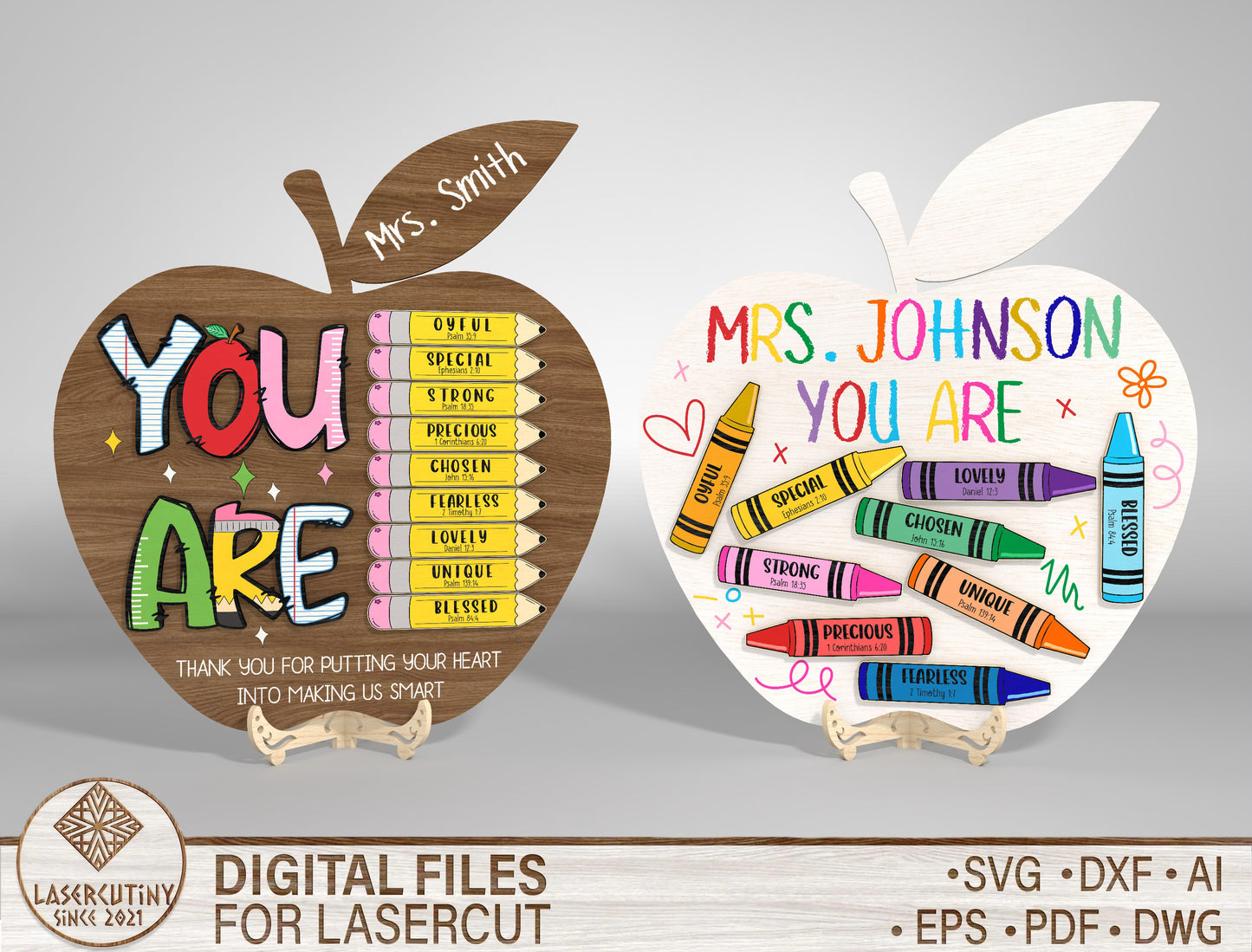 Teacher Appreciation Apple Standing Sign Laser Cut File SVG for LightBurn and Glowforge