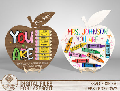 Teacher Appreciation Apple Standing Sign Laser Cut File SVG for LightBurn and Glowforge