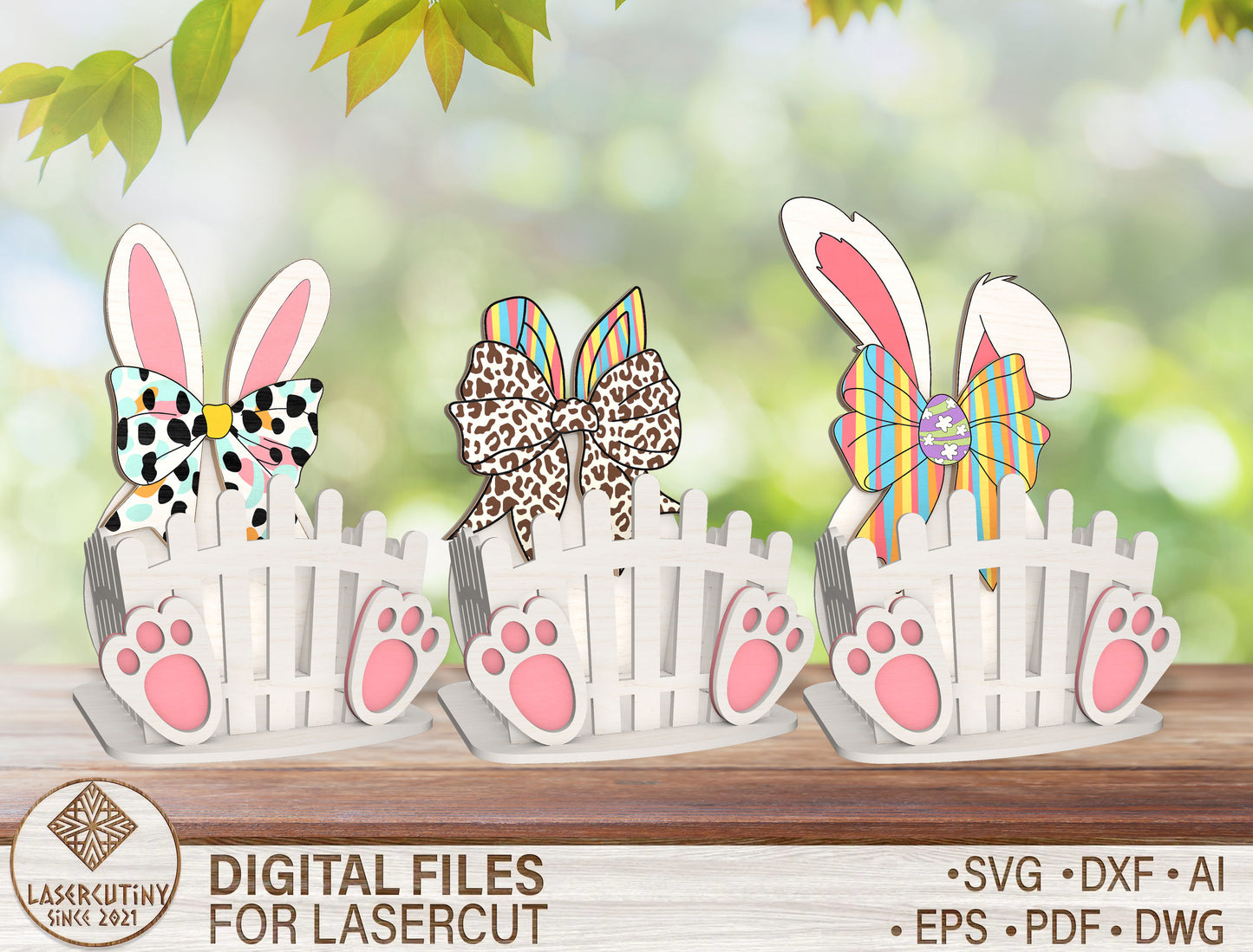 Easter Bunny Basket Holder SVG Bunny Egg Wooden for Glowforge and xTool