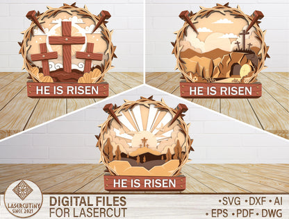 He Is Risen Cross Scene SVG Bundle 3 Designs for Glowforge and xTool