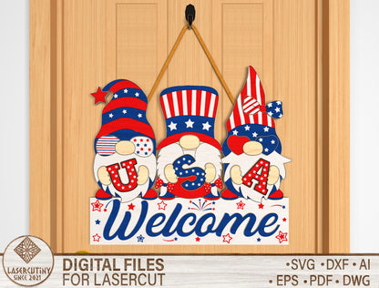 4th of July Gnomes Door Sign SVG Laser Cut File for xTool