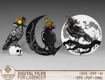 Halloween Raven Standing Decor SVG Bundle for Glowforge xTool LightBurn