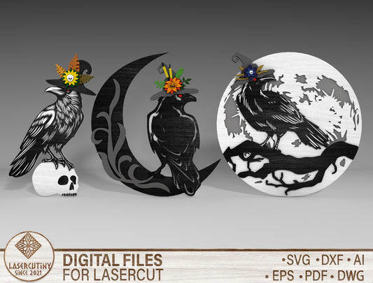 Halloween Raven Standing Decor SVG Bundle for Glowforge xTool LightBurn
