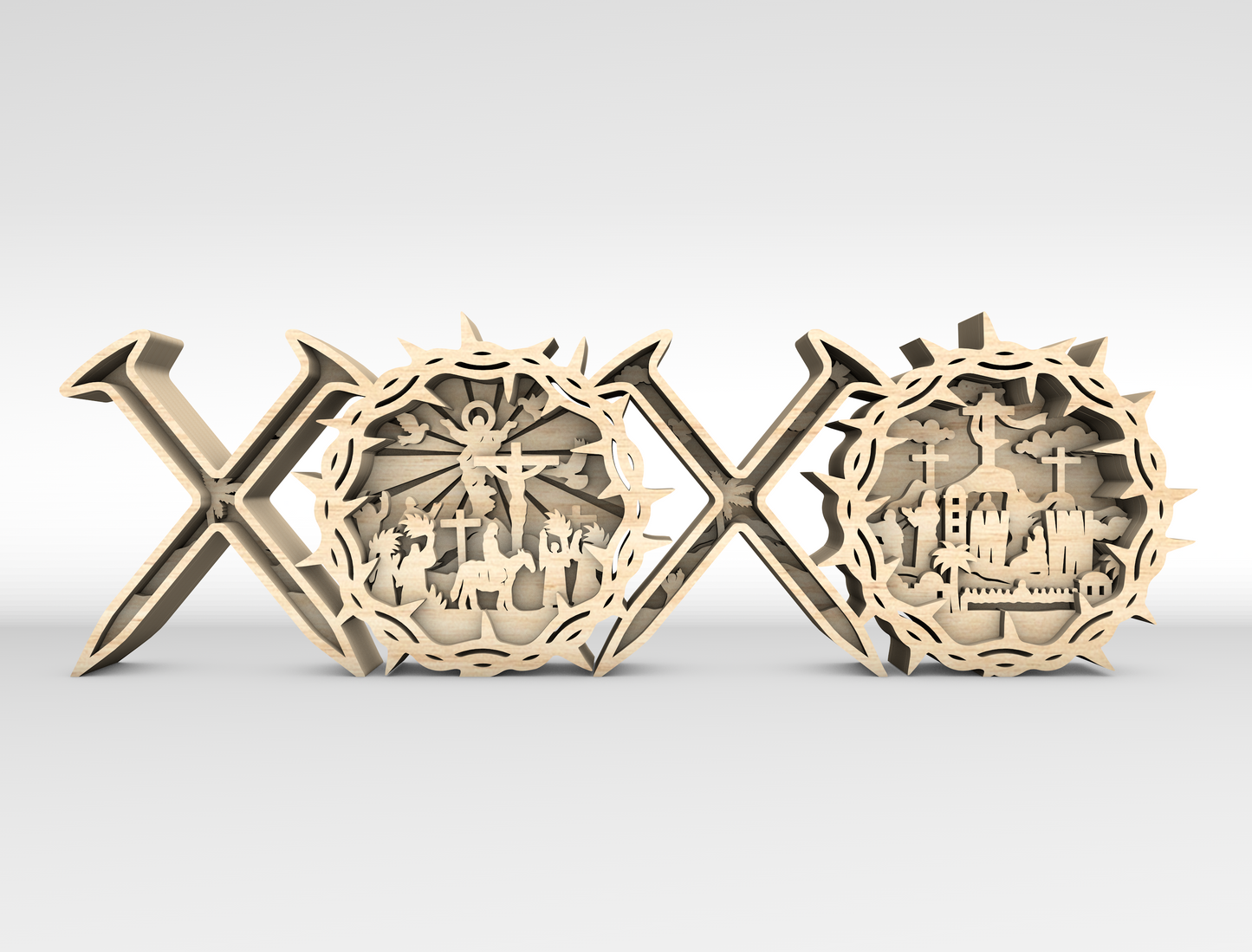 XOXO Cross Scene Multilayer SVG Wooden Faith Decor for LightBurn and Glowforge