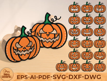 Halloween Pumpkin Face SVG Bundle Laser Cut File | 20 Jack O Lantern Designs | Spooky Wooden Decor | Glowforge, xTool, LightBurn, etc.