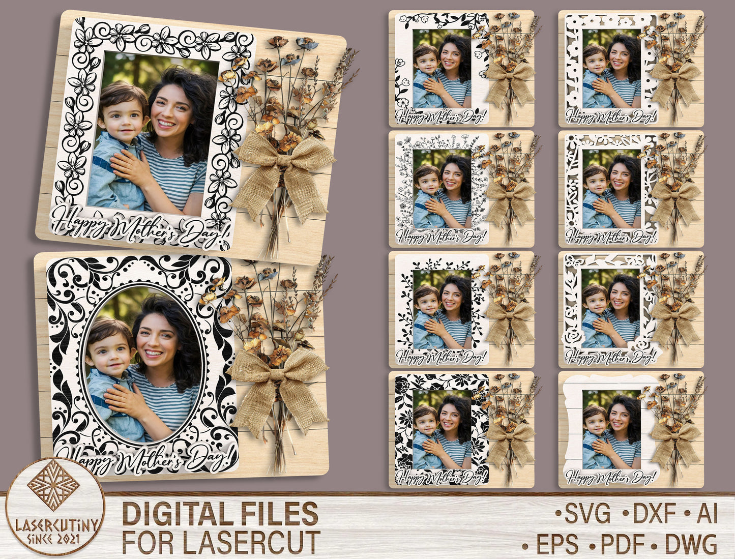 Mother's Day Photo Frame SVG Bundle 10 Designs for LightBurn and xTool
