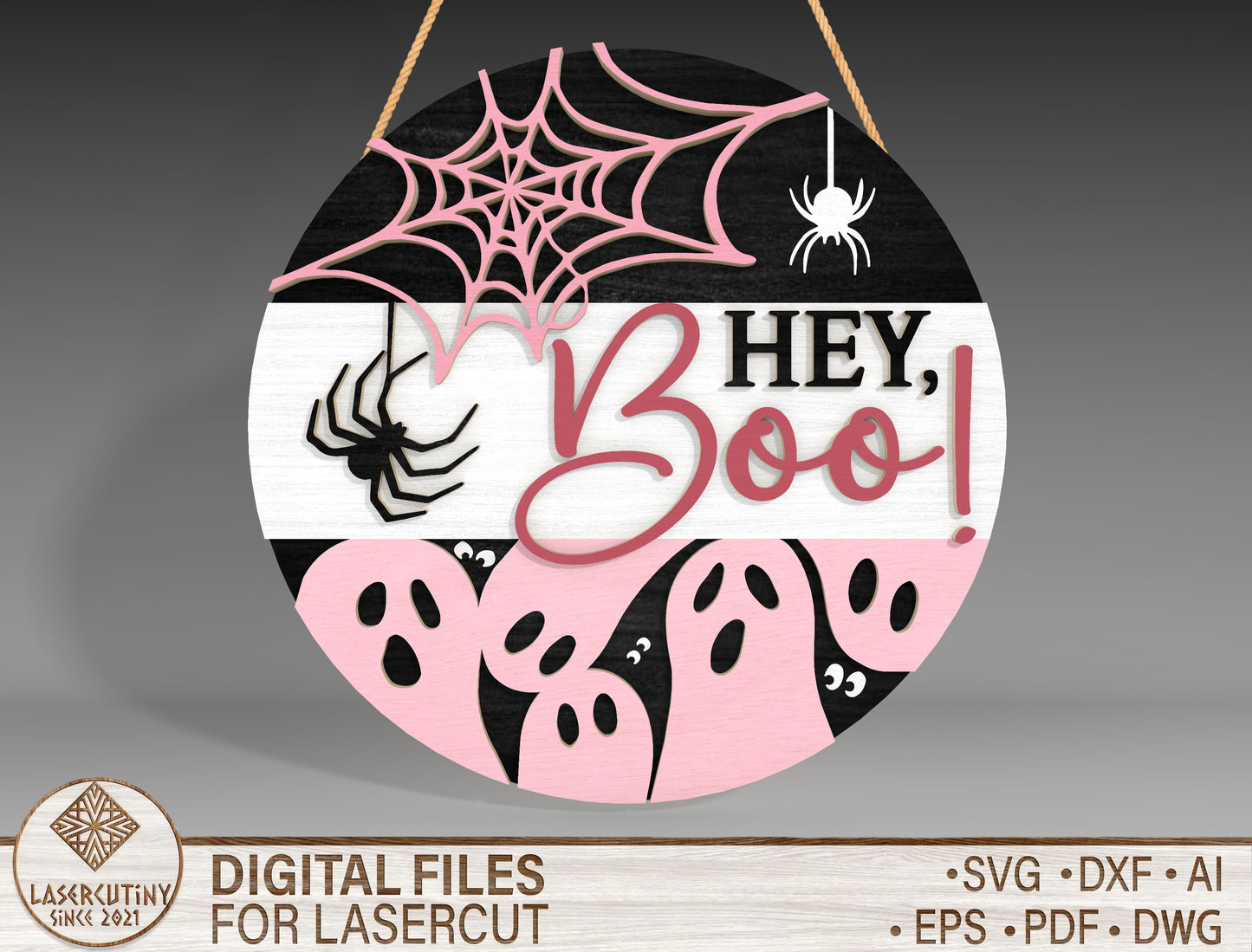 Halloween Ghost Spider Web Round Sign SVG for Glowforge LightBurn xTool