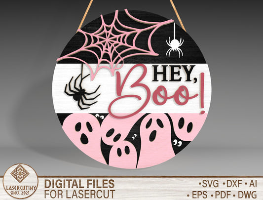 Halloween Ghost Spider Web Round Sign SVG for Glowforge LightBurn xTool