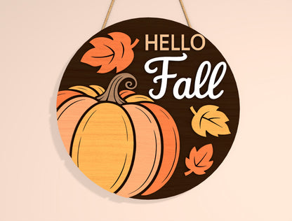 Hello Fall Pumpkin Door Hanger SVG Bundle for Glowforge xTool LightBurn | 2 Designs