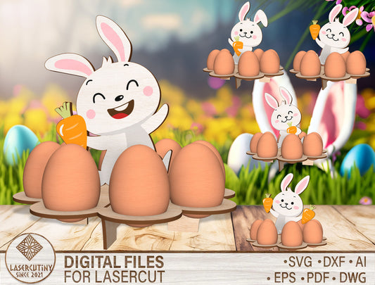 Easter Bunny Egg Holder Tray SVG Wooden Decor for Glowforge and xTool