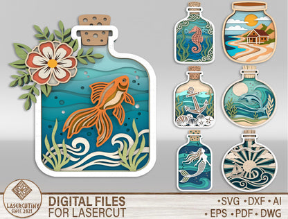 Ocean Bottle Multilayer SVG Bundle for Glowforge and xTool