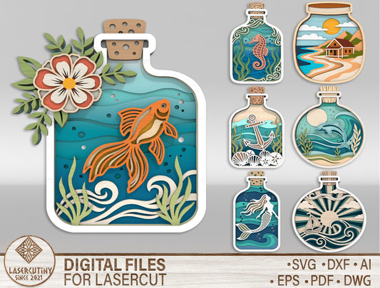 Ocean Bottle Multilayer SVG Bundle for Glowforge and xTool