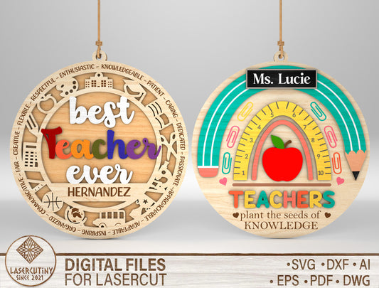 Personalized Teacher Ornament SVG Bundle for Glowforge and xTool