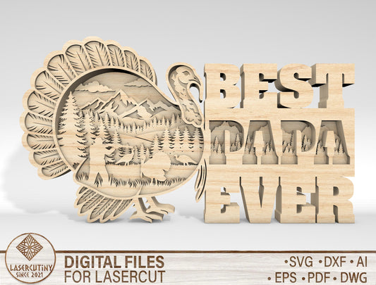 Best Papa Ever Turkey Layered Sign SVG Laser Cut File for Glowforge and xTool