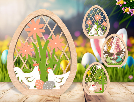 Easter Egg Scene SVG Bundle Spring Chicken Garden for Glowforge and xTool