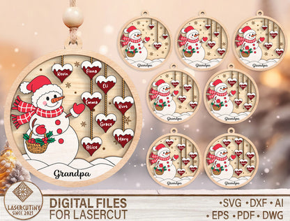 Grandpa's Heart Snowman Family Name Ornament SVG 1