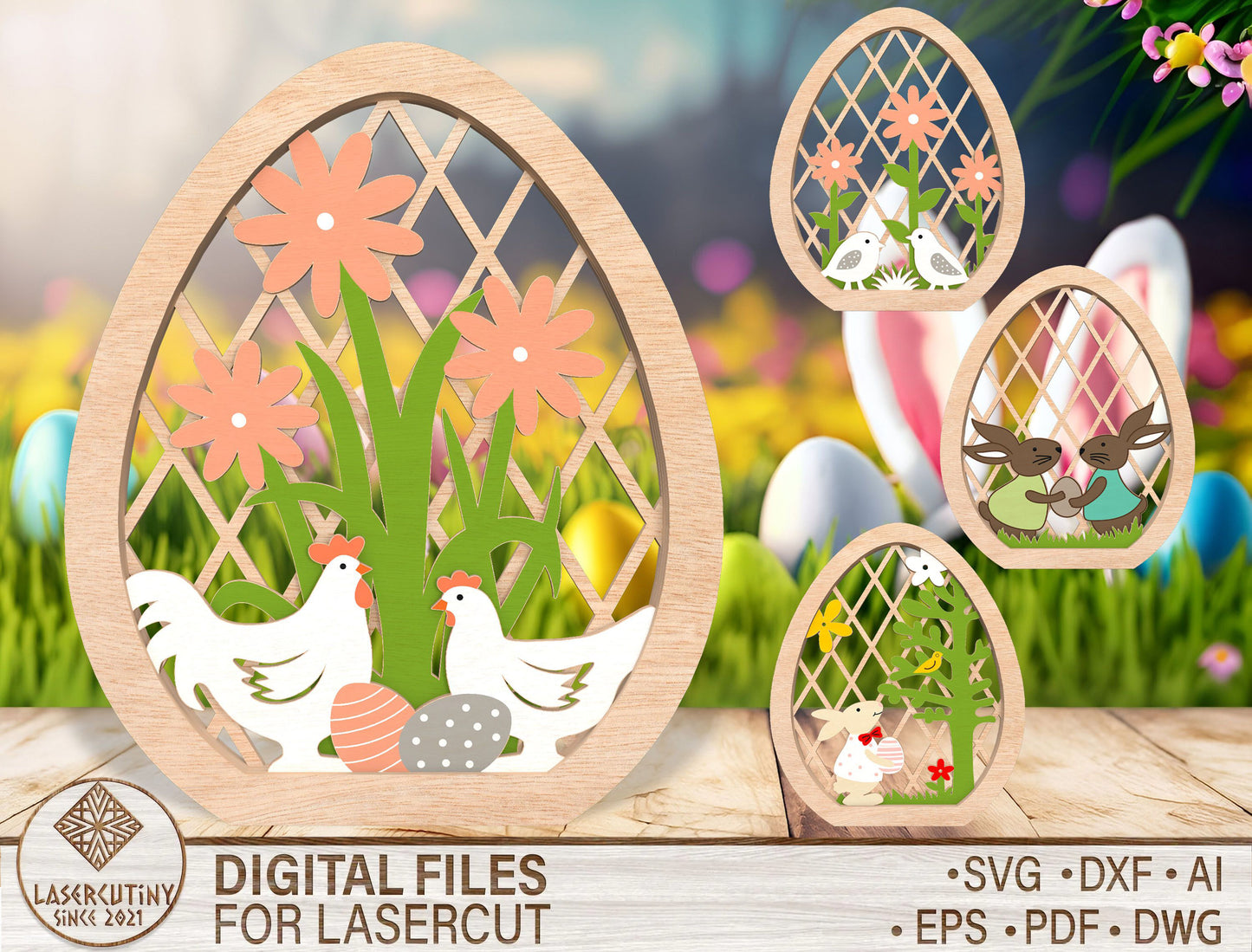 Easter Egg Scene SVG Bundle Spring Chicken Garden for Glowforge and xTool