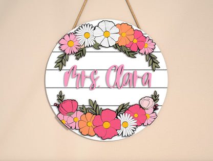 Personalized Floral Teacher Name Sign SVG Laser Cut File for Glowforge and xTool