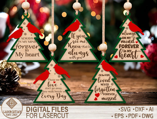 Cardinal Memorial Tree Ornament SVG for Glowforge and LightBurn
