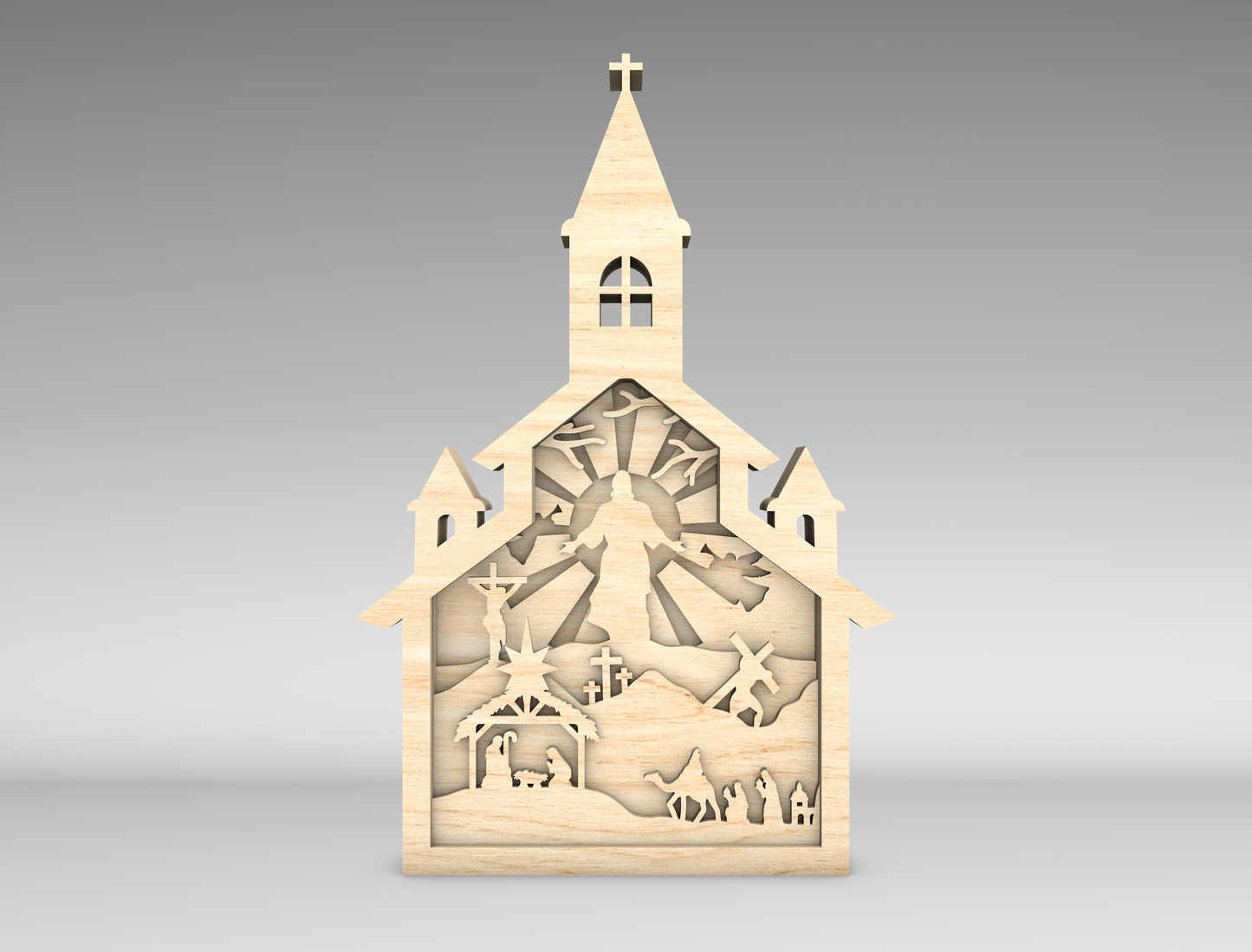 Christian Church Multilayer Jesus Cross Nativity SVG for Glowforge