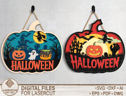 Pumpkin Halloween Door Sign SVG Laser Cut Files for xTool