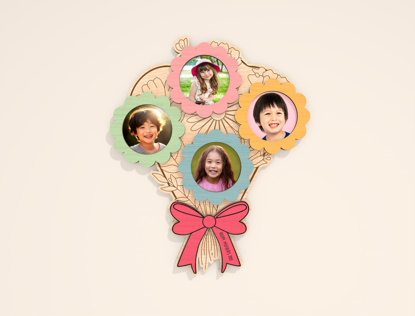 Mother’s Day Bouquet Photo Frame Laser Cut File | Floral Picture Holder | Personalized Wooden Decor | Glowforge, xTool, LightBurn , etc...