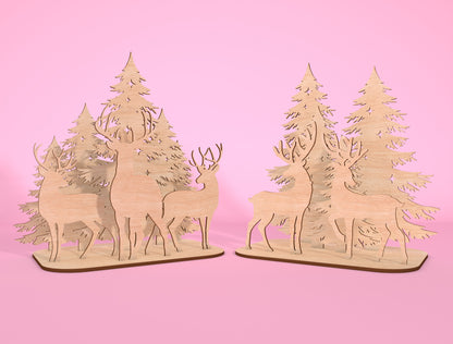 3D Forest Reindeer Scene Laser Cut File | Ready to Cut | Glowforge, xTool, LightBurn, etc.