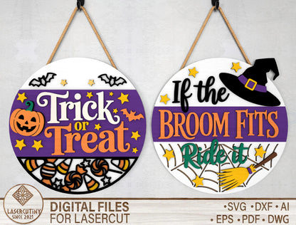 2 Witch Halloween Door Sign SVG Trick or Treat Laser Cut Bundle for xTool