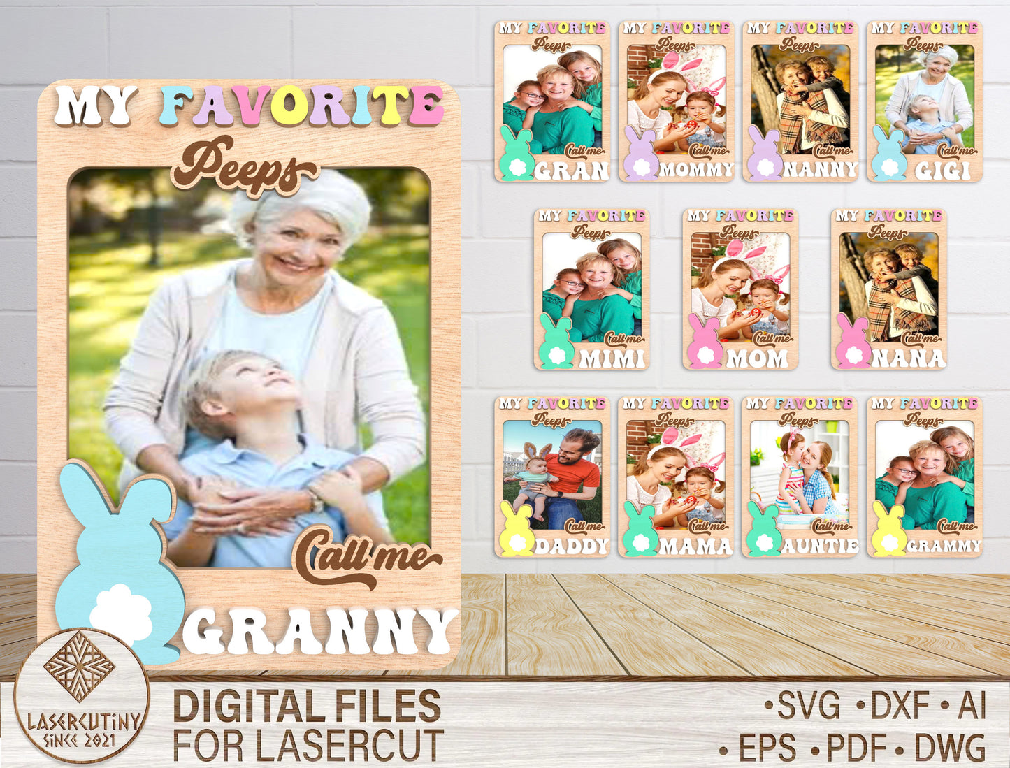 My Favorite Peeps Photo Frame SVG Easter Bunny Family for Glowforge