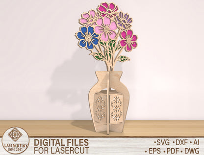 Cosmos Flower Lantern SVG Pastel Wildflower Candle Holder for LightBurn and Glowforge