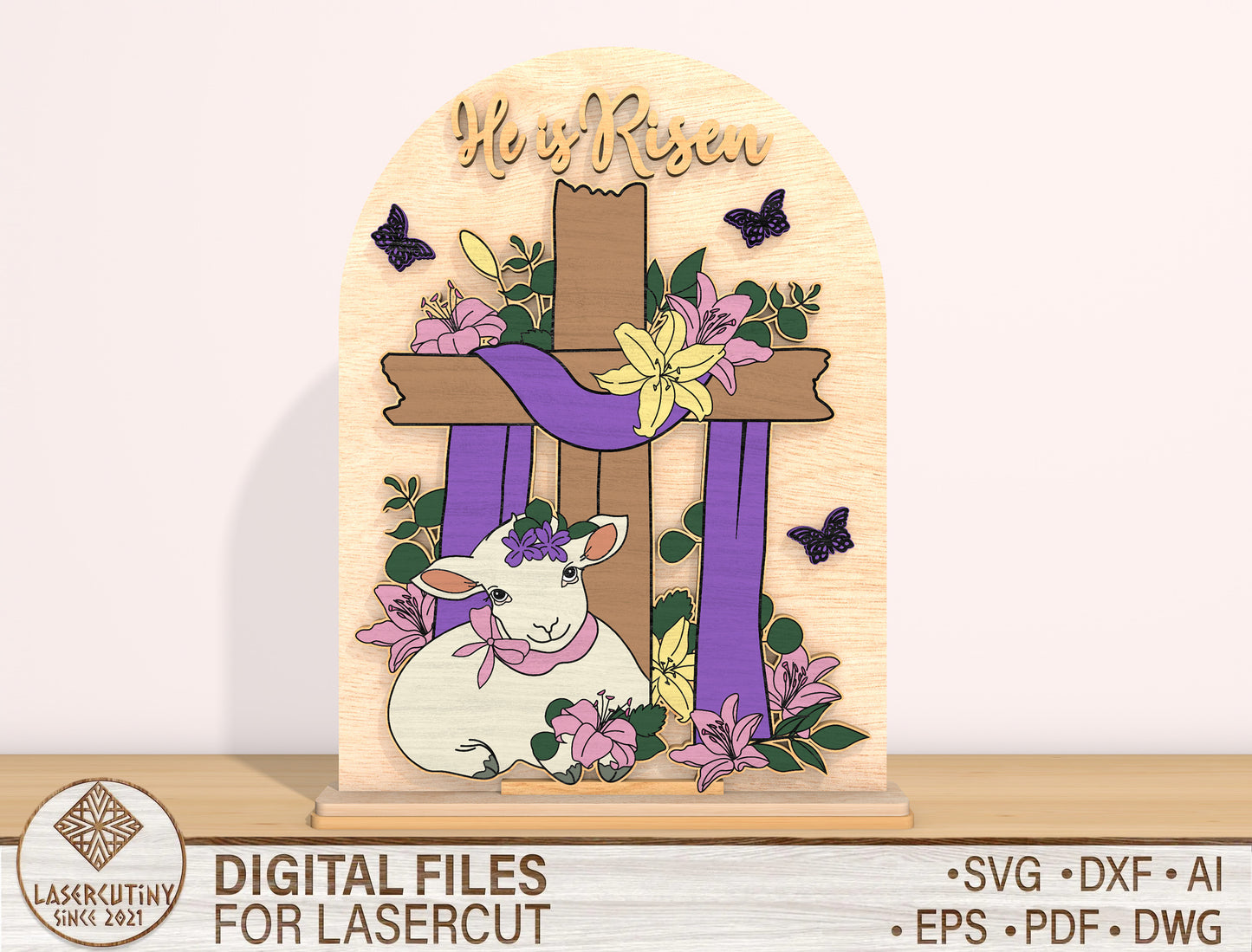 Christian Butterfly Flower Cross Floral Scene SVG for Glowforge and xTool