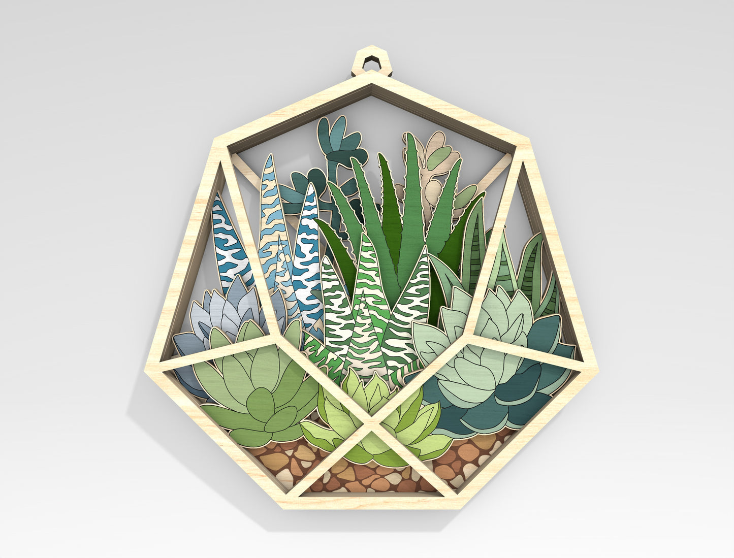 Succulent Hexagon SVG Multilayer Laser Cut File for xTool and Glowforge