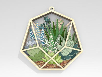Succulent Hexagon SVG Multilayer Laser Cut File for xTool and Glowforge