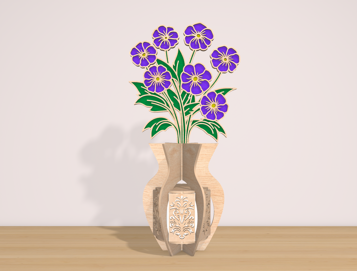 Purple Flower Lantern SVG Spring Candle Holder Laser Cut File for Glowforge and xTool