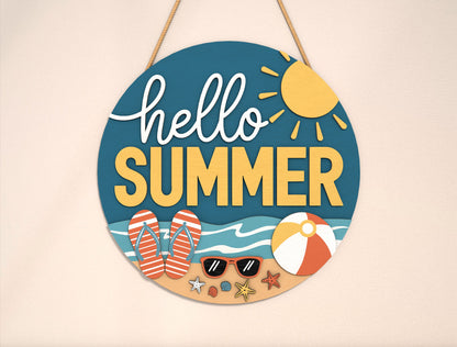 “Hello Summer” Beach Door Sign SVG for Glowforge and xTool