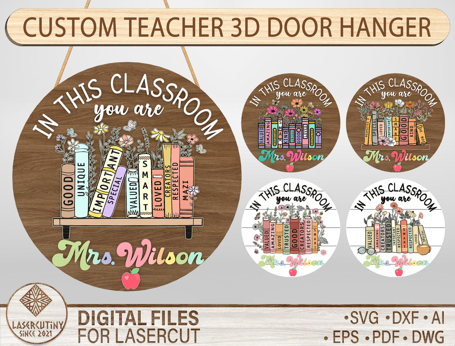 Personalized Book Classroom Door Sign Laser Cut File SVG for xTool and Glowforge