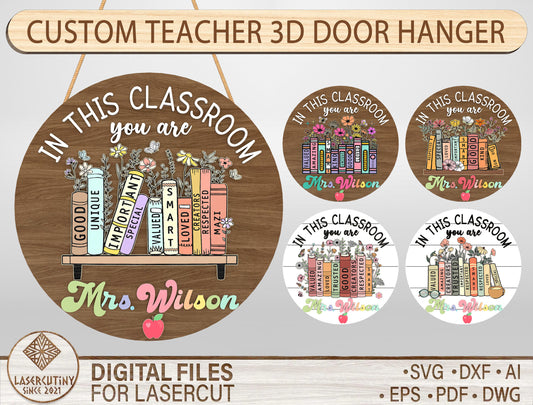 Personalized Book Classroom Door Sign Laser Cut File SVG for xTool and Glowforge