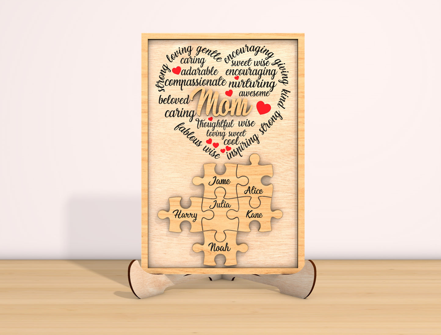 Mom Word Art Heart Puzzle Sign SVG Bundle for Glowforge and xTool