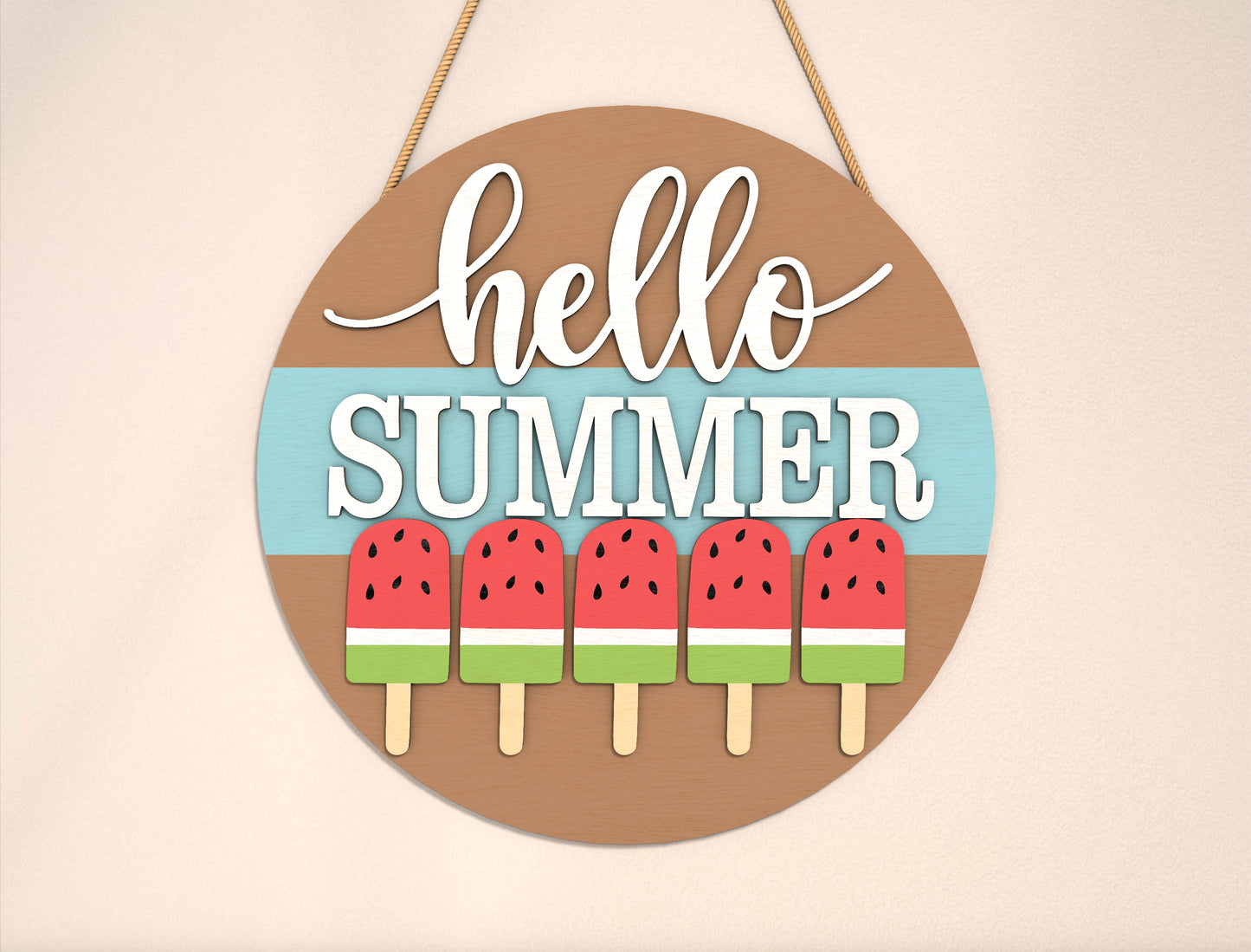 “Hello Summer” Watermelon Popsicle Door Sign SVG for Glowforge