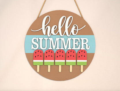 “Hello Summer” Watermelon Popsicle Door Sign SVG for Glowforge