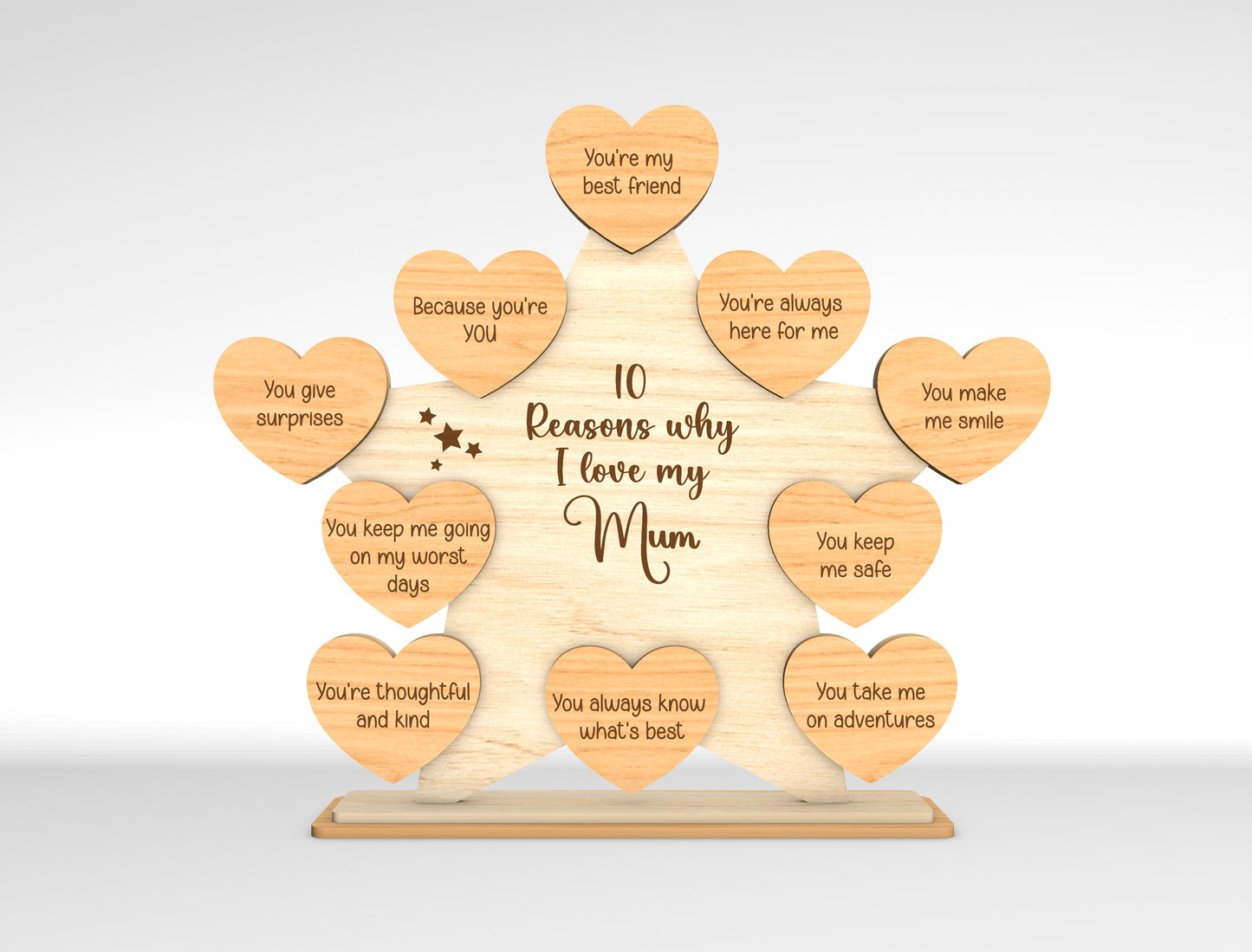 10 Reasons I Love My Mom Star Heart Sign SVG Laser Cut File for Glowforge and LightBurn