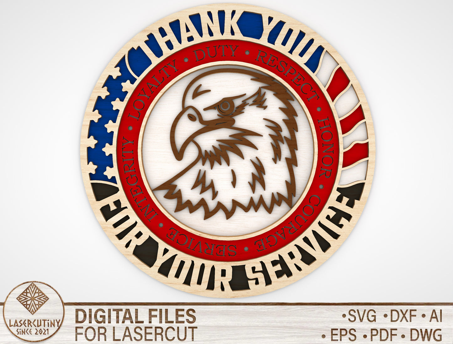 Thank You Veterans Eagle Sign SVG Laser Cut File for xTool