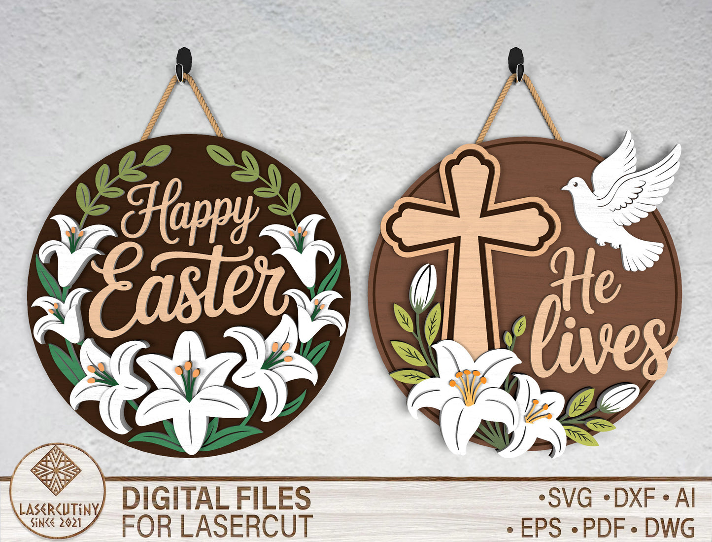 Easter Lily Cross Door Signs SVG Bundle 2 Designs for LightBurn and Glowforge